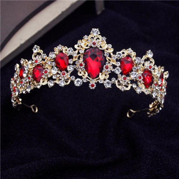 

hair clips & barrettes quality red crystal wedding crown headbands princess tiaras bridal diadem jewelry prom pageant headdress head ornamen, Golden;silver