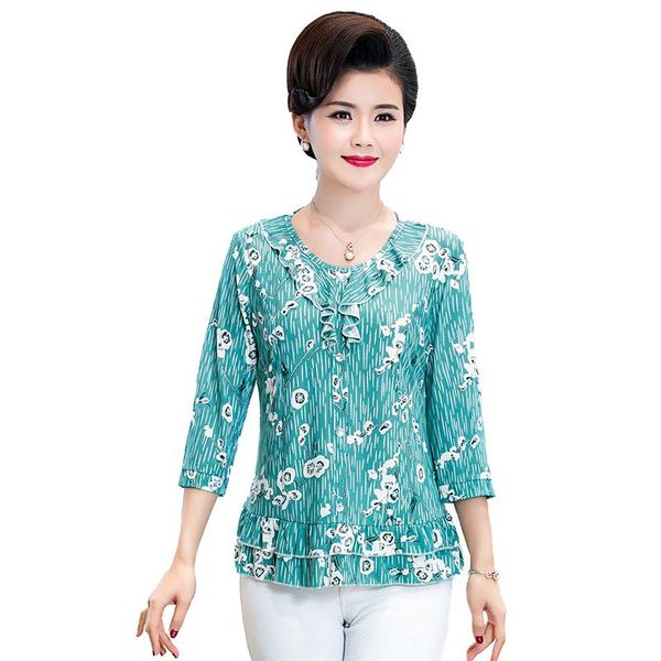 

women's t-shirt three quarter sleeve t-shirts for women middle age mother 2021 summer arrival plus size o-neck printed clothes 5xl, White