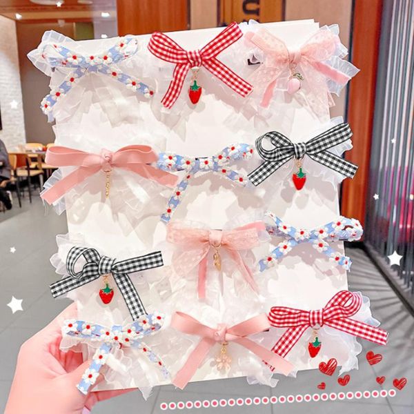 

2pcs/set bow hairpins barrettes pin hair rope girls lace fixed bangs hairband children kids headdress accessories women, Slivery;white