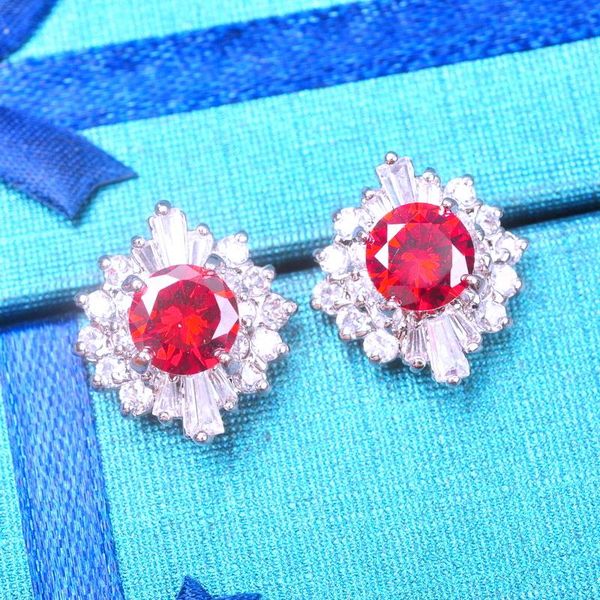 

stud unique gorgeous red cubic zirconia earrings weddling jewelry for women classic gift ea080, Golden;silver