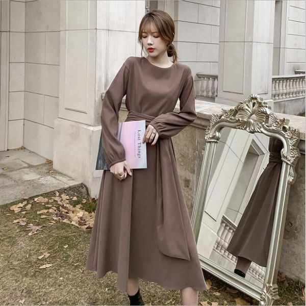 

casual dresses 2021 spring korean bodycon elegant midi dress women fashion long sleeve temperament party, Black;gray