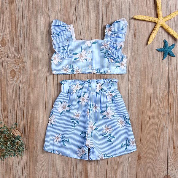 

clothing sets fashion summer floral girl suit girls clothes set crop high wasit shorts baby suits children outfit casual, White