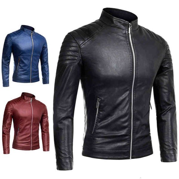 

idopy autumn men's faux jackets coats men outwear stand collar zippers pu motorcycle biker leather coat, Black;brown