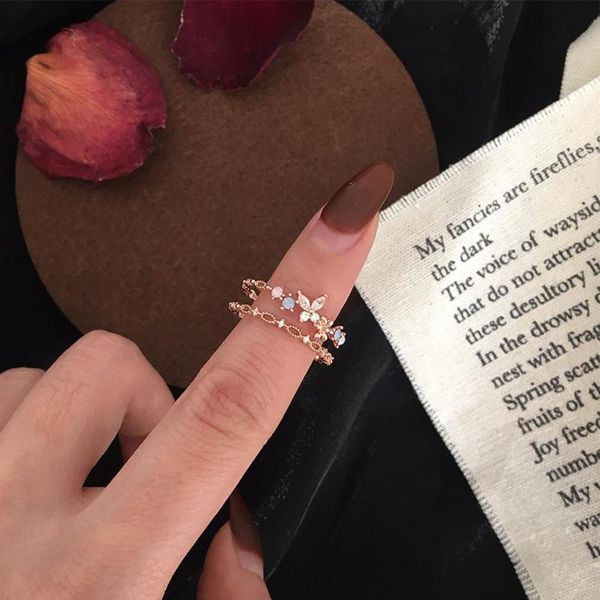 

temperament personality versatile simple female flower line ring trinket, Black