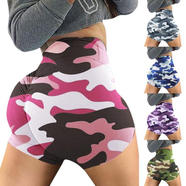 

yoga outfits summer women camouflage high waist slim basic slip bike sport shorts quick drying compression workout gym shorts#p4, White;red