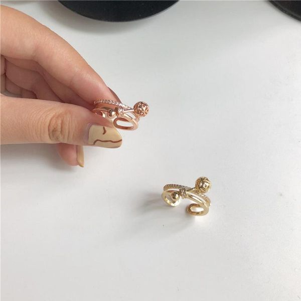 

sterling silver opening temperament simple design hollow pattern round ring korean version wild female cluster rings, Golden;silver
