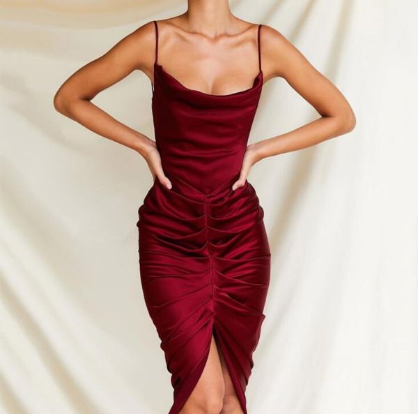 

casual dresses women spring summer 6 colors 2021 fashion elegant solid color bodycon evening party es spaghetti strap sleevel, Black;gray