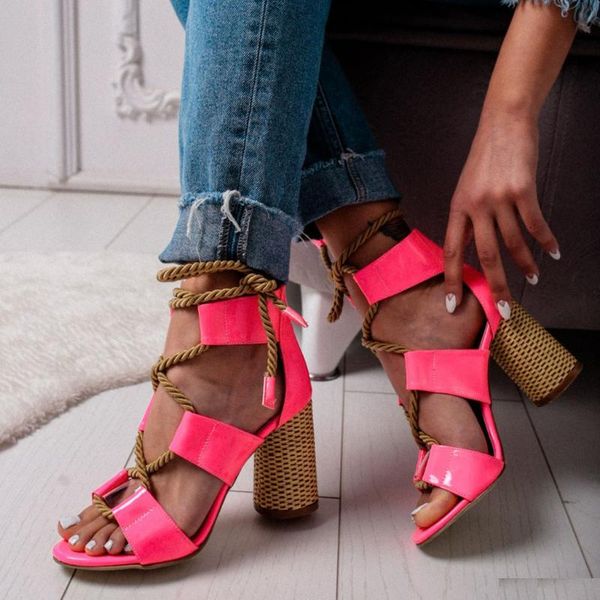 

fashion rome women casual shoes simple female square heel rope ankle strap open toe sandals j14, Black