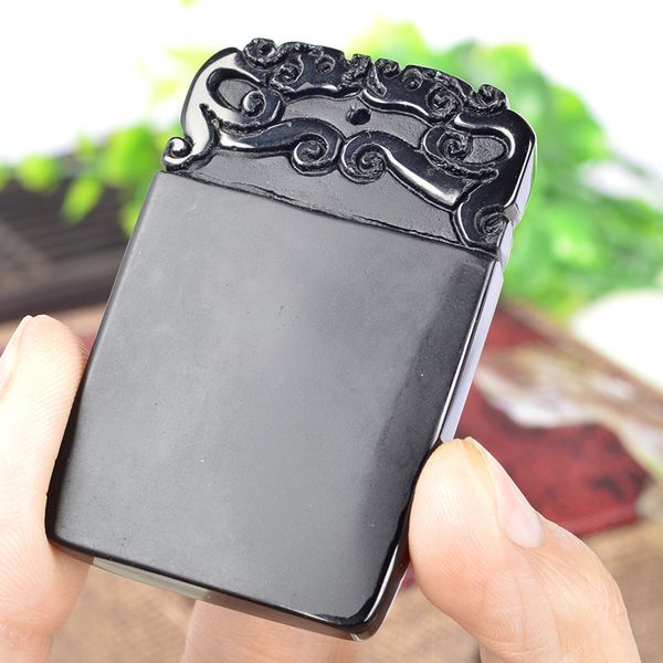 

fine jewelry natural obsidian jade pendant amulet lucky with necklace for women men gift, Black;brown