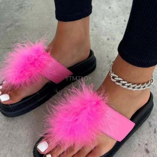 

slippers fur women home fluffy sliders comfort with summer flats sweet ladies shoes size ytmtloy zapatillas de casa, Black