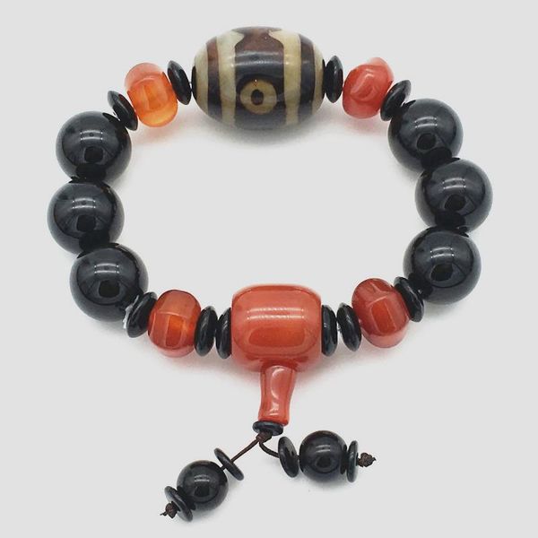 

beaded, strands fashionable jokercir 16 mm natural black, red onxy stone bead bracelet 1pcs bungee cord men and women