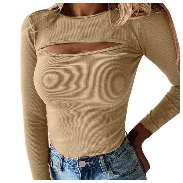 

women's blouses & shirts women knitted blouse autumn hollow chest cutout long-sleeved ribbed korean clothes casual solid office sh, White