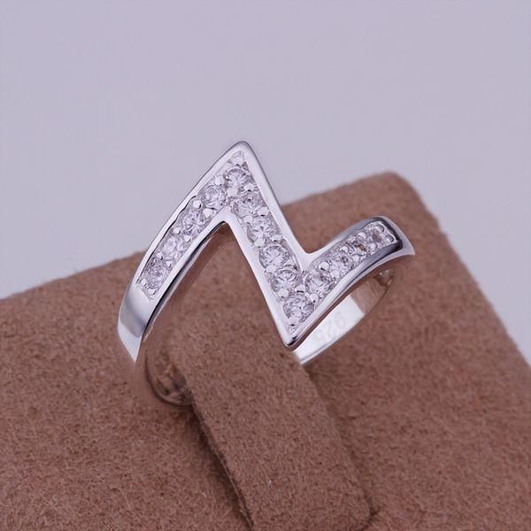 

luxury pretty silver plated rings wholesale charm christmas gifts fashion jewelry inlaid stone z-shaped cluster, Golden;silver