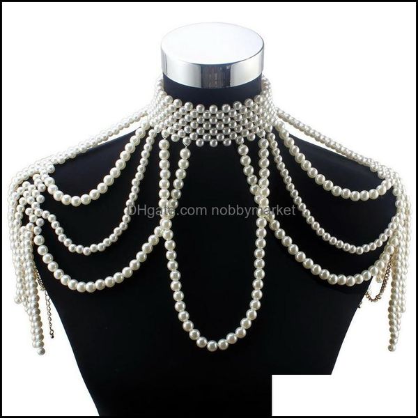 Anhänger Halsketten Anhänger Schmuck Florosy Lange Perlenkette Chunky Simated Pearl Halskette Körper Für Frauen Kostüm Choker Statement 210323 Dr