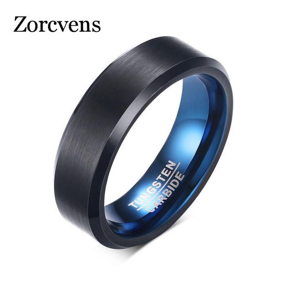 

cluster rings zorcvens 2021 fashion ring tungsten carbide wedding 6mm width blue and black color jewelry, Golden;silver