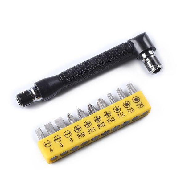 

hand tools 11 in 1 l-shape iron hex socket wrench screwdriver set 1/4" double end tubular angled spanner perforated repair tool