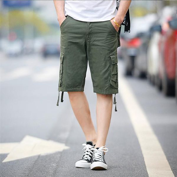 

multi-pocket men cargo shorts casual loose short pants solid camo military summer knee length plus size shorts,002 men's, White;black