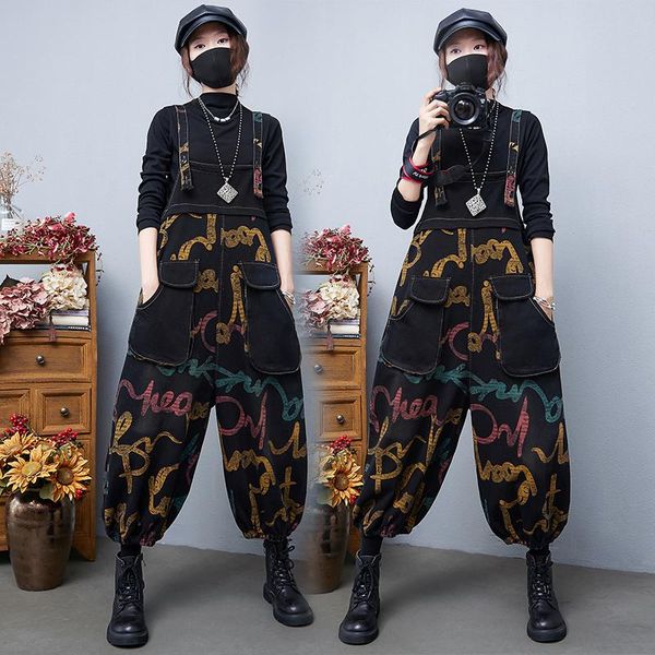 

women's jeans fashion printed casual bib pants jumpsuits women denim overalls -2xl loose rompers, Blue