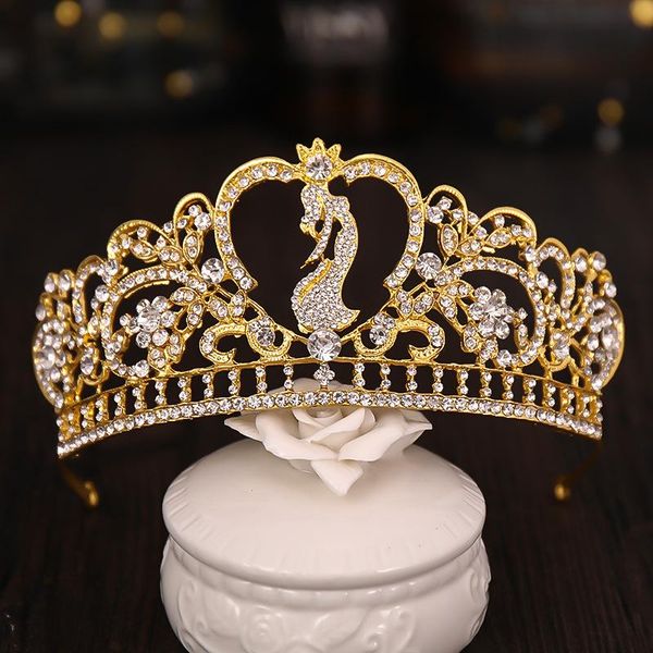 

hair clips & barrettes fashion headdress gold rhinestone goddess bride wedding big crown bridesmaid gift princess jewelry accessories for wo, Golden;silver