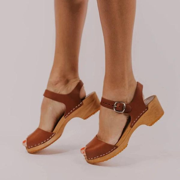 

sandals summer 2021 mid heel platform versatile buckle sandal for women, Black