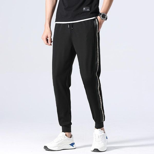 

men's pants casual long summer tooling fashion brand loose korean spring and autumn knitted sports leggings, Black