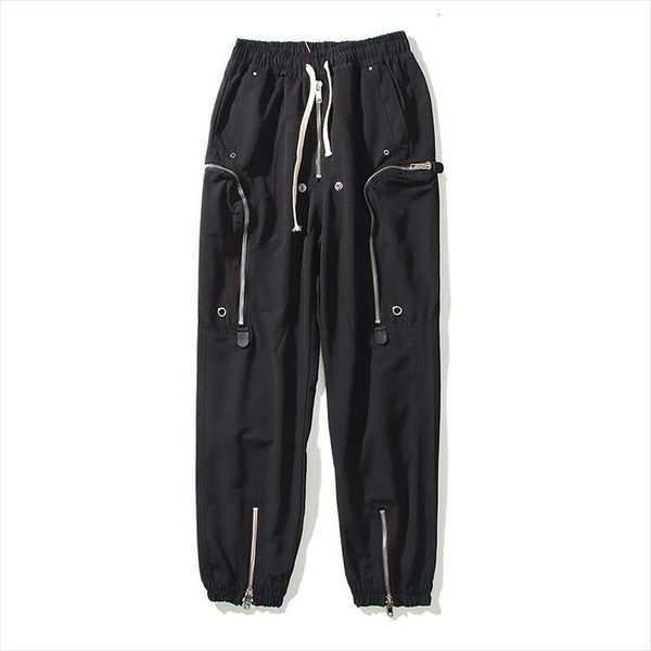 

high street zipper multi women pant pockets black overalls and drawstring oversize loose casual track pants hip hop trousers
