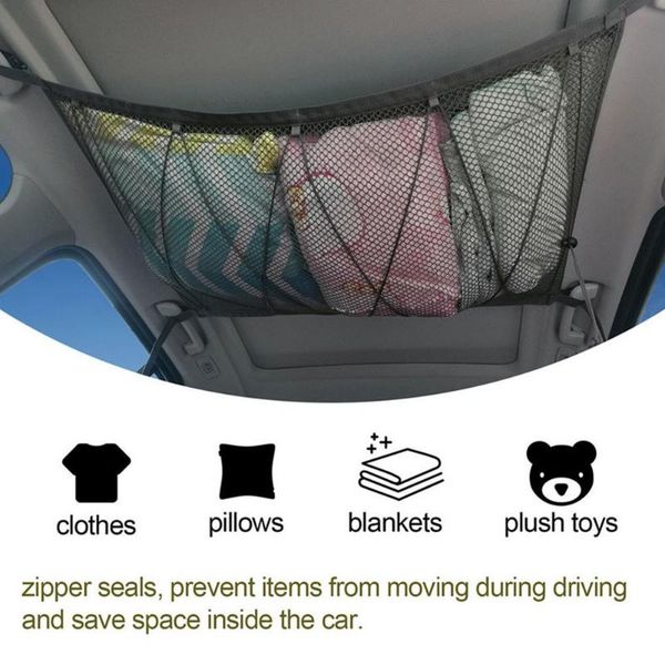 

car organizer storage ceiling mesh with zipper drawstring universal cargo bag interior net
