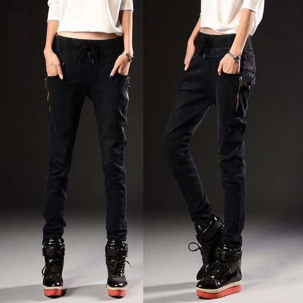 Jeans da donna Versione coreana dell'afflusso Primavera e inverno Donna Elastico in vita Grandi cantieri Harlan Piedi Pantaloni in denim