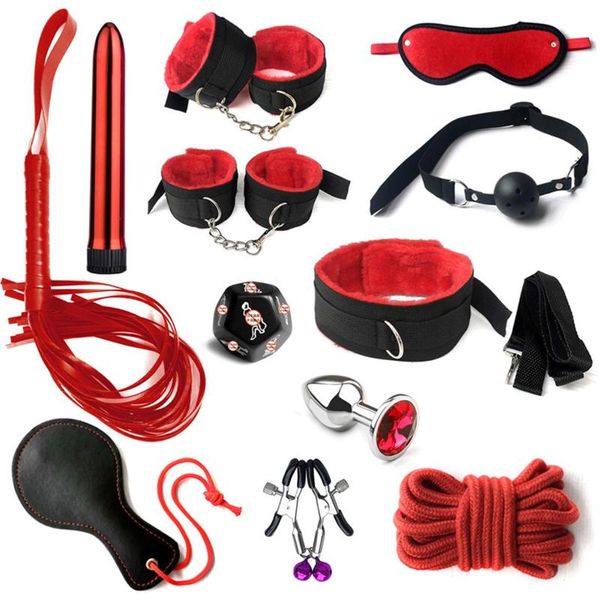

bondage 12pcs/set sexual handcuff whip blindfold couple toys tools set erotic for leather bdsm kits
