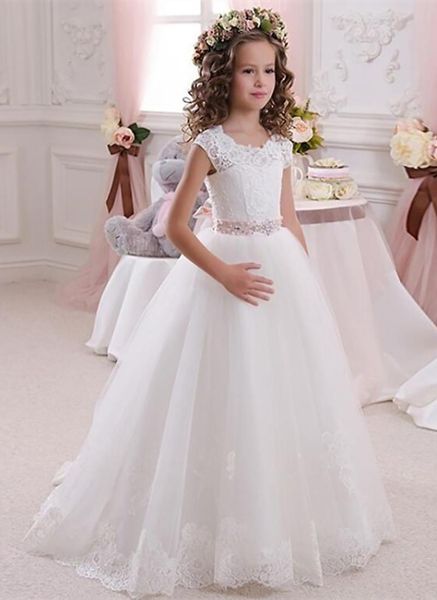 

girl's dresses o-neck lace applique baby children party dress birthday christmas kids formal wear white wedding events flower girls, Red;yellow