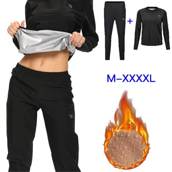 

gym clothing 365 days 2pcs sauna suit women sports sweat tracksuit 2 piece set long sleeve running fitness training, White;black
