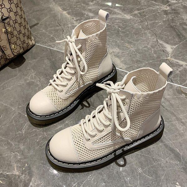 

boots british style women's summer thin breathable 2021 thick-soled shoes wild hollow mesh motorcycle, Black
