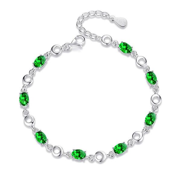 

link, chain luxury fashion elegant rainbow zirconia bracelet simple single row adjustable silver color bracelets for women birthday gift, Black
