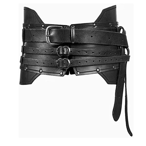 Maschere per feste Medievale Metallo Testa in pelle Cintura intagliata Costume Accessorio Larp Uomo Donna Cavaliere vichingo Cosplay Cinturino con fibbia Cinghie per adulti