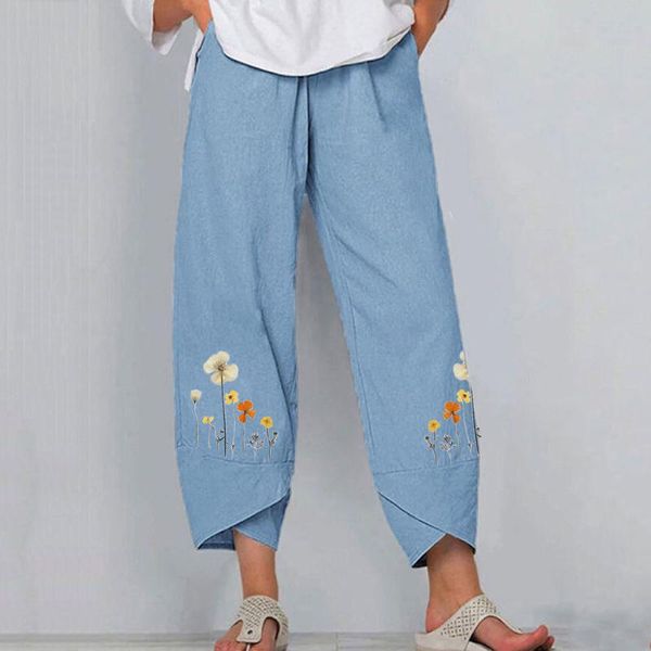 

women's pants & capris vintage women cotton linen wide leg 2021 female asymmetric trousers ladies casual loose pockets elastic waist, Black;white