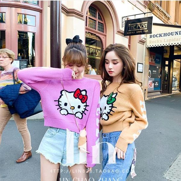 

japanese spring kawaii bear cartoon womens sweater print lolita girl pullover harajuku long sleeve loose knitted, White;black