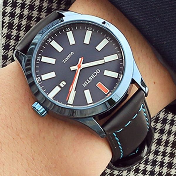 

wristwatches ochstin geneva design luxury men's fashion business calendar showing leather strap analog quartz watch relogio masculino d, Slivery;brown