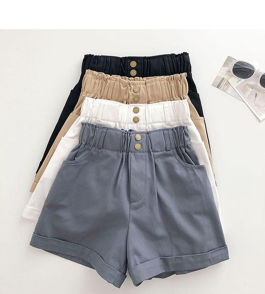 

women's shorts summer korean style simple casual elastic waist students all-match wide-leg women, White;black