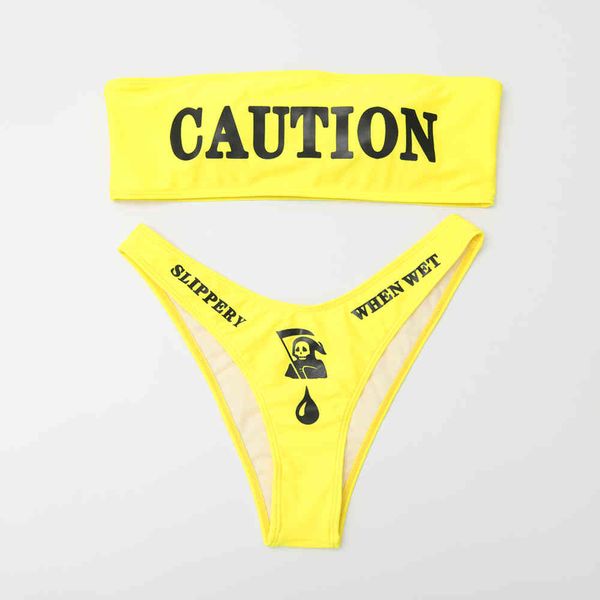 

letter print bikini swimwear women bandeau push up swimsuit female two pieces set bather bathing suit beachwear 210521, White;black