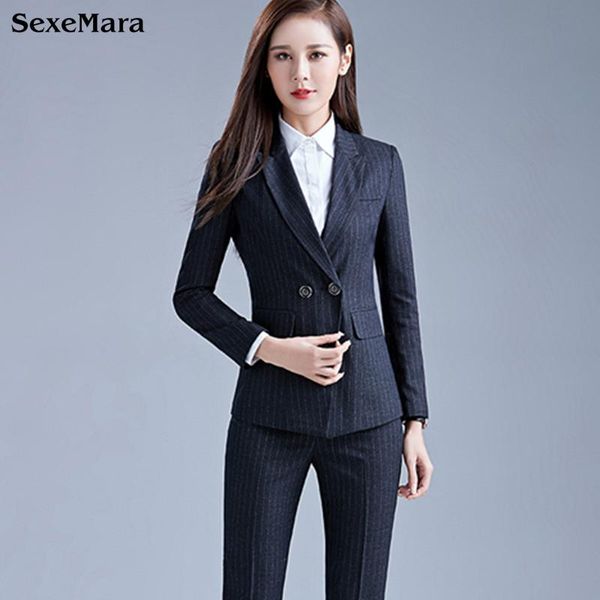 

women's suits & blazers autumn elegant business regular for women fashion 2021 polyester stripe full sleeve formal ladies pant dress sa, White;black