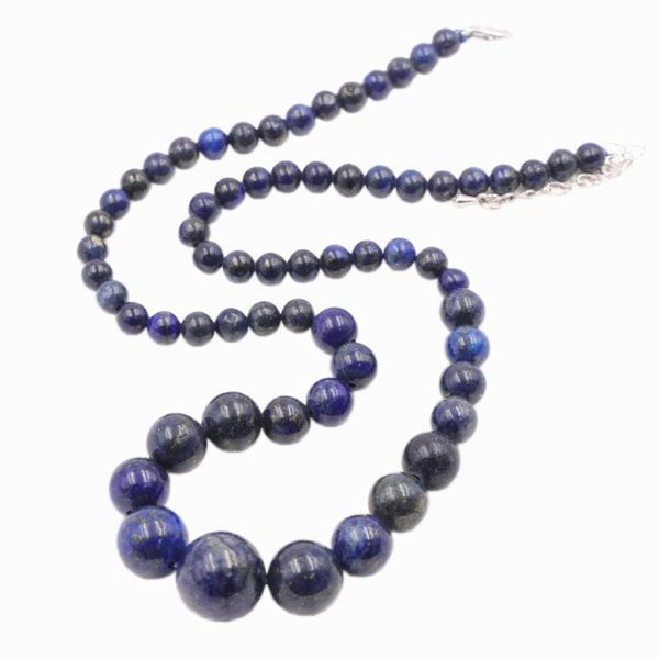 

blue natural stone lapis lazuli beads necklace choker 6-14mm round pendant necklaces for women tower chain jewelry 18inch a845 chokers, Golden;silver