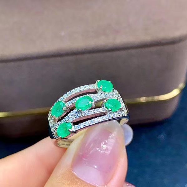 

cluster rings the birthday gift 100% natural and real emerald ring 925 sterling silver for men or women, Golden;silver