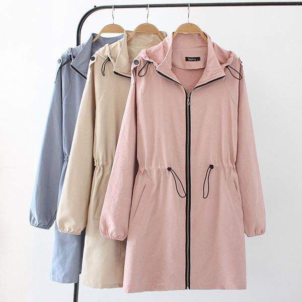 

women's trench coats 2021 oversize women spring single layer hooded coat solid color casual female windbreaker loose outerwear 3390, Tan;black