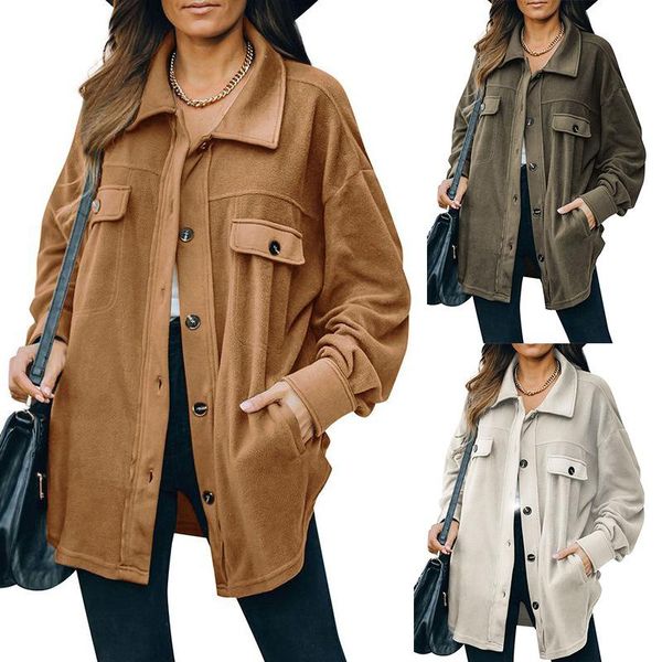 

women's jackets 2022 autumn winter women jacket corduroy overcoat warm long coat oversize thick solid color retro female streetwear x10, Black;brown