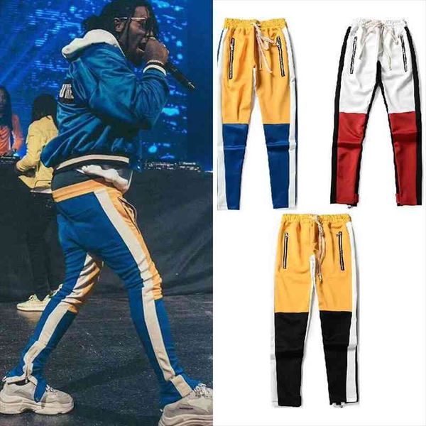 

colorblocked track striped patchwork streetwear women pant vintage ankle zipper elastic waist loose joggers, Black