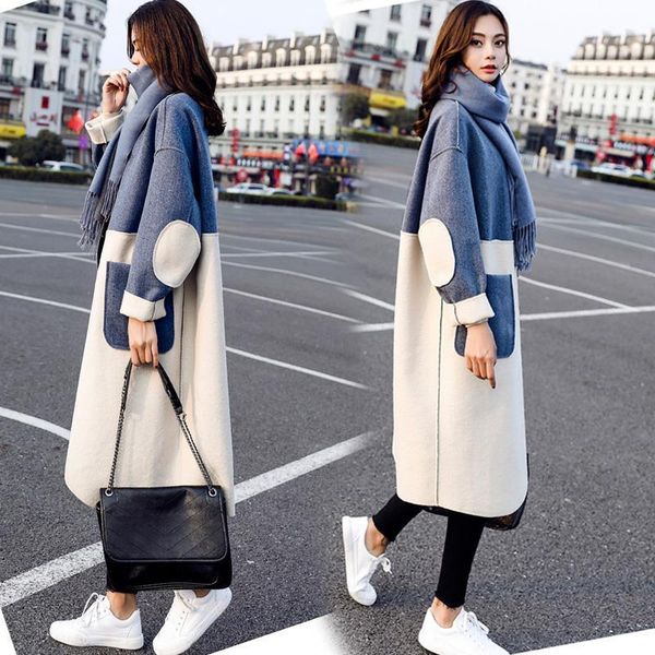 

womens winter long coats elegant fashion elbow patch designs overcoat sweet patchwork women woolen coat women's trench, Tan;black