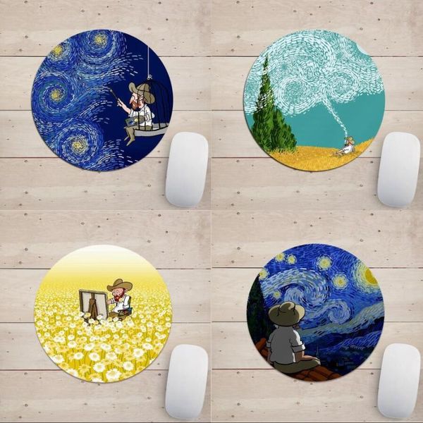 

mouse pads & wrist rests round pad oil painting van gogh personality creative male and female waterproof tasteless leather cushion