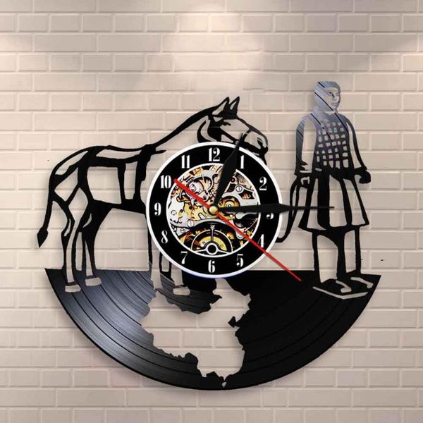 

vintage art wall clock chinese guide the emperor to next life xian terracotta warriors horse record clocks