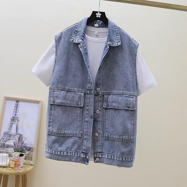 

women's trench coats 2021 autumn korean version of the bumpy shoulder denim vest women loose outer wear jacket net red horse clip tide, Tan;black