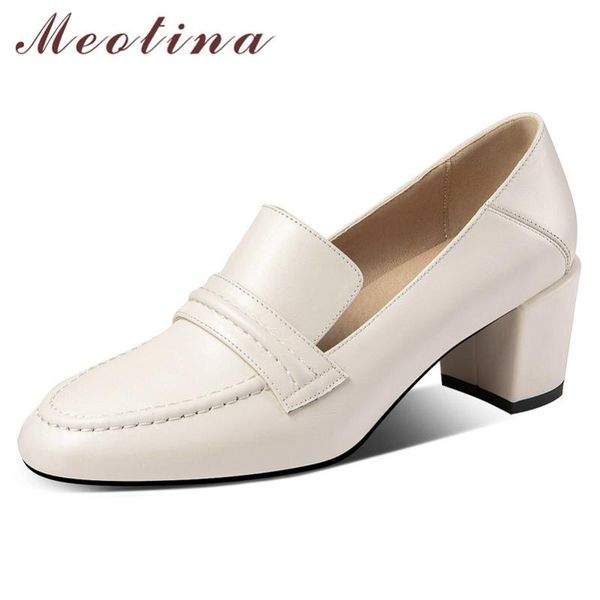 

dress shoes meotina high heels women pumps natural genuine leather block cow round toe lady spring size 34-39, Black